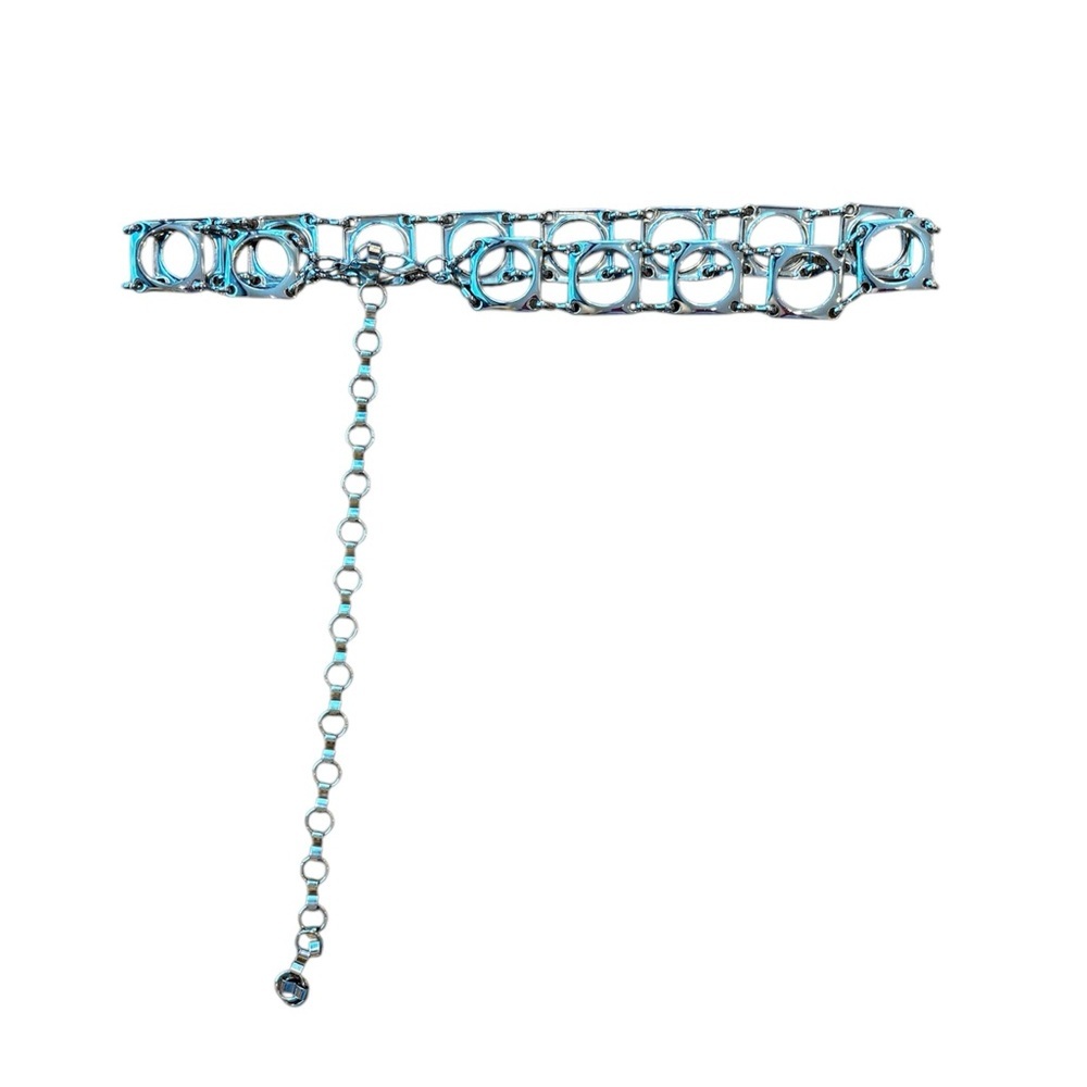 Chain Link Belt Silver Squares Disco 70s